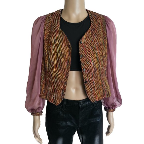 Vintage Jackets & Blazers - Vintage 70s Hand Loomed Renaissance Fortune Teller Button Front Top